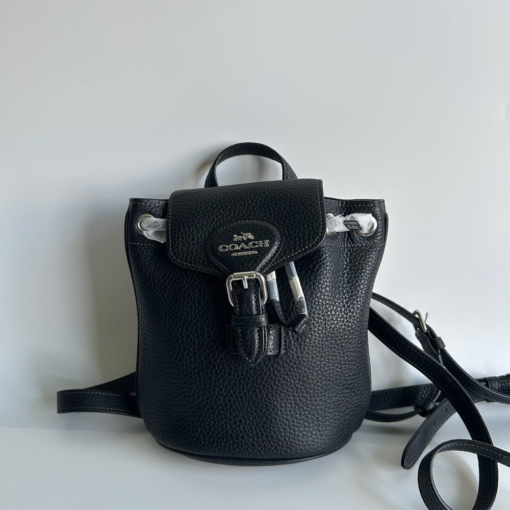 Coach Amelia Black Pebbled Leather Convertible Backpack CL408